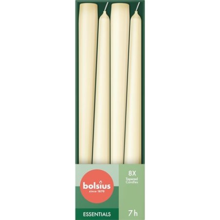 Bolsius Tapered Candles Ivory 24.5cm Decorative Household Candles Burning Time of 7 Hours Unscented Includes 50%