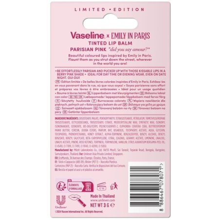 Vaseline Lip Balm with Color Emily Parisian Pink 3g 24-Hour