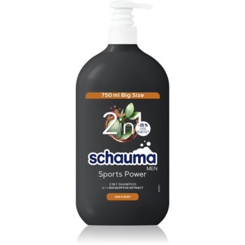 Schwarzkopf Schauma MEN 2 in 1 Shower Gel and Shampoo - Sports Power 750 ml for Men
