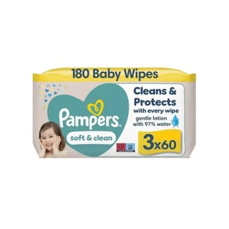 Pampers Soft & Clean Wipes 3x3x60 2 1 - Gentle And Effective Cleaning For Your Baby