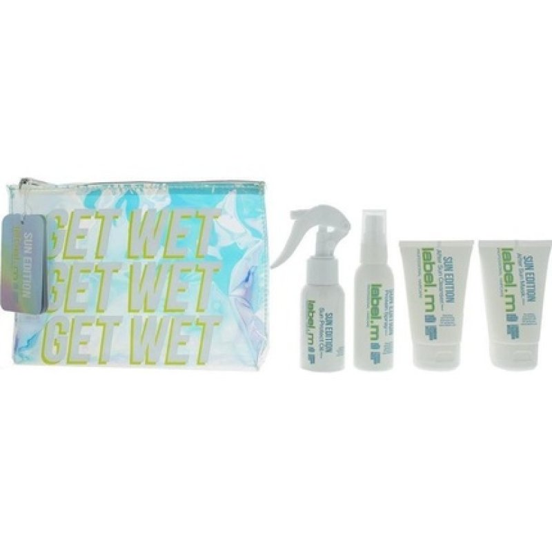 Set pentru par Label.M Get Wet Sun Edition, Toate tipurile de par, Sampon 60ml Masca 60ml Ulei 60ml Spray 50ml