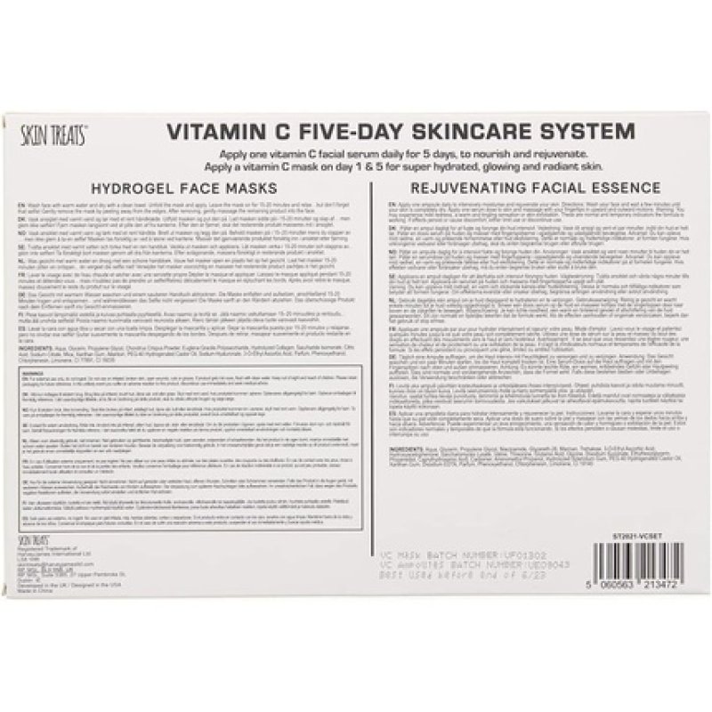 Skin Treats Vitamin C Five-Day Skincare System 7 Pieces Gift Set: 2 Hydrogel Face Mask 120g - 5 Essence Ampoules