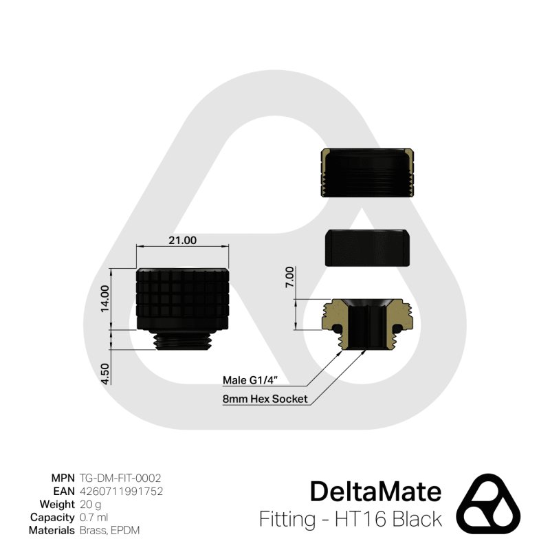 Thermal Grizzly DeltaMate Fitting - HT16 Black