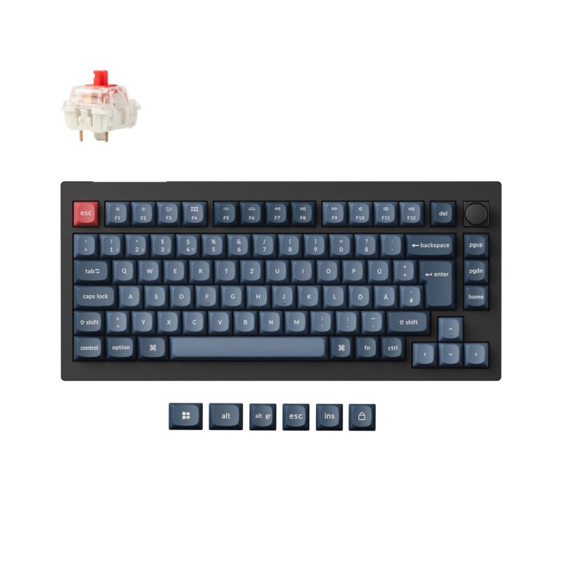 V1 Max (schwarz/blaugrau, DE-Layout, Gateron Jupiter Red, Hot-Swap, RGB)