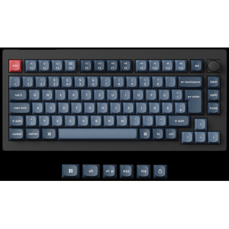 V1 Max (schwarz/blaugrau, DE-Layout, Gateron Jupiter Red, Hot-Swap, RGB)