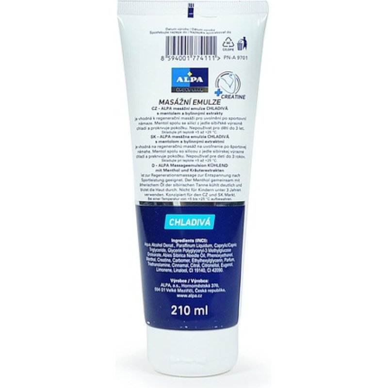 Alpa Emulsion Cooling Massage Emulsion with Menthol and Herbal Extracts 210ml