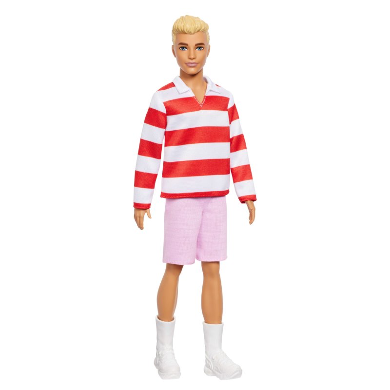 Barbie Fashionistas Ken Doll 241 in Red Striped Top and Pink Shorts with White Sneakers, Blonde
