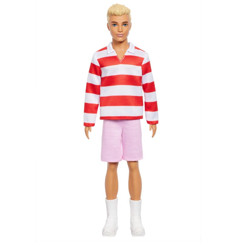 Barbie Fashionistas Ken Doll 241 in Red Striped Top and Pink Shorts with White Sneakers, Blonde