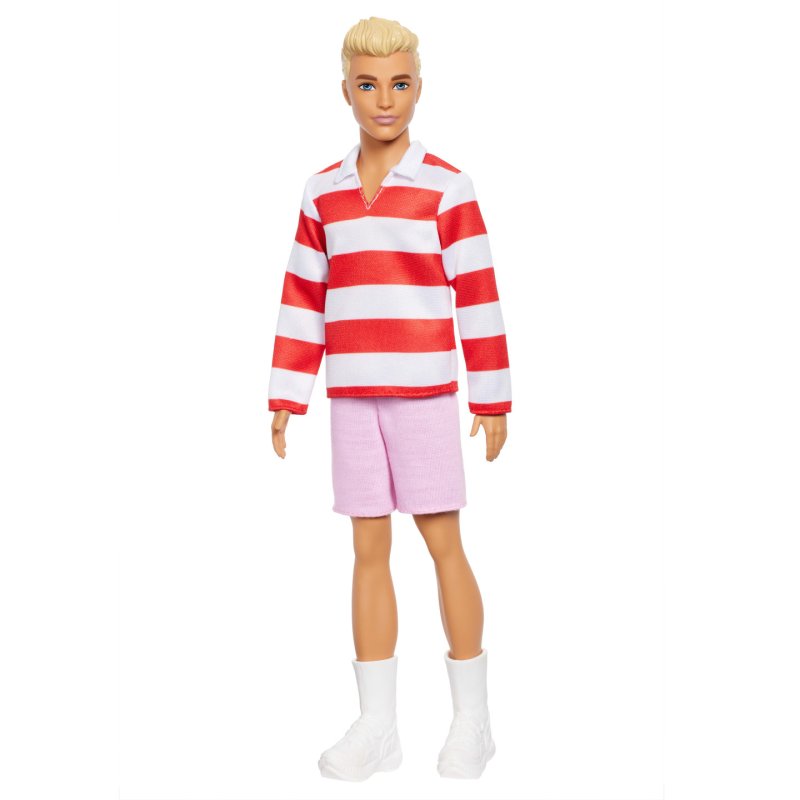 Barbie Fashionistas Ken Doll 241 in Red Striped Top and Pink Shorts with White Sneakers, Blonde