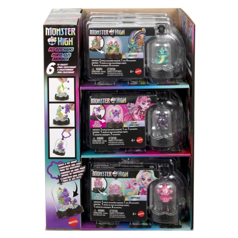 Monster High Pet Keychains, Animal Figures with Accessories and Buildable Terrarium