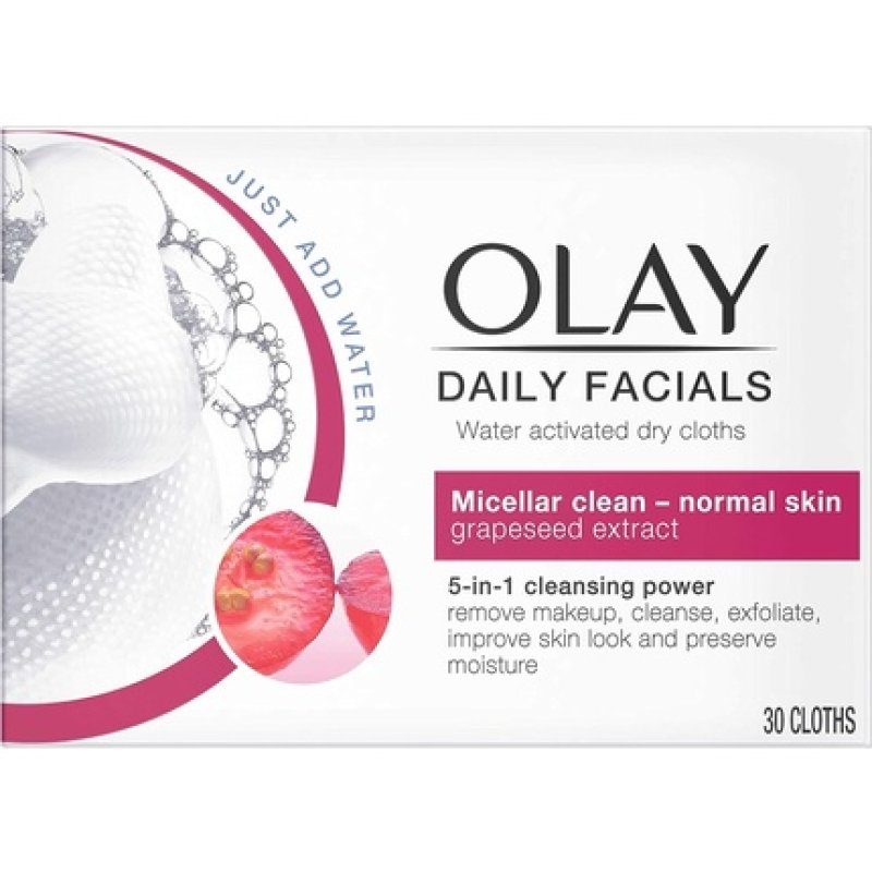 Olay Daily Facials 5-in-1 Water Activated Dry Cloths Micellar Clean for Normal Skin with Grapeseed Extract