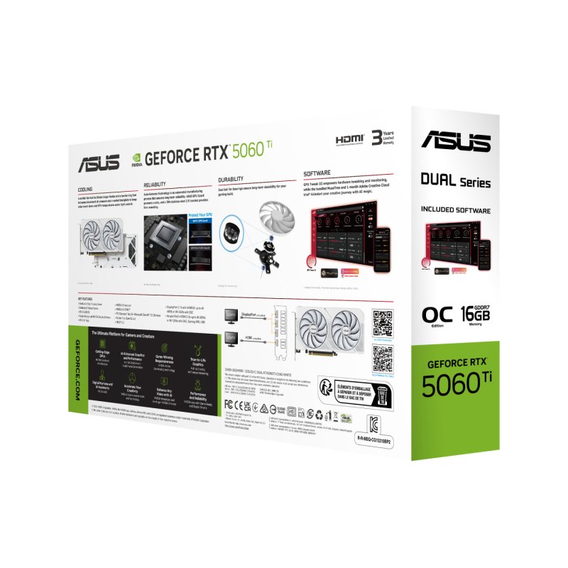 ASUS Dual -RTX5060TI-O16G-WHITE NVIDIA GeForce RTX 5060 Ti 16 Go GDDR7