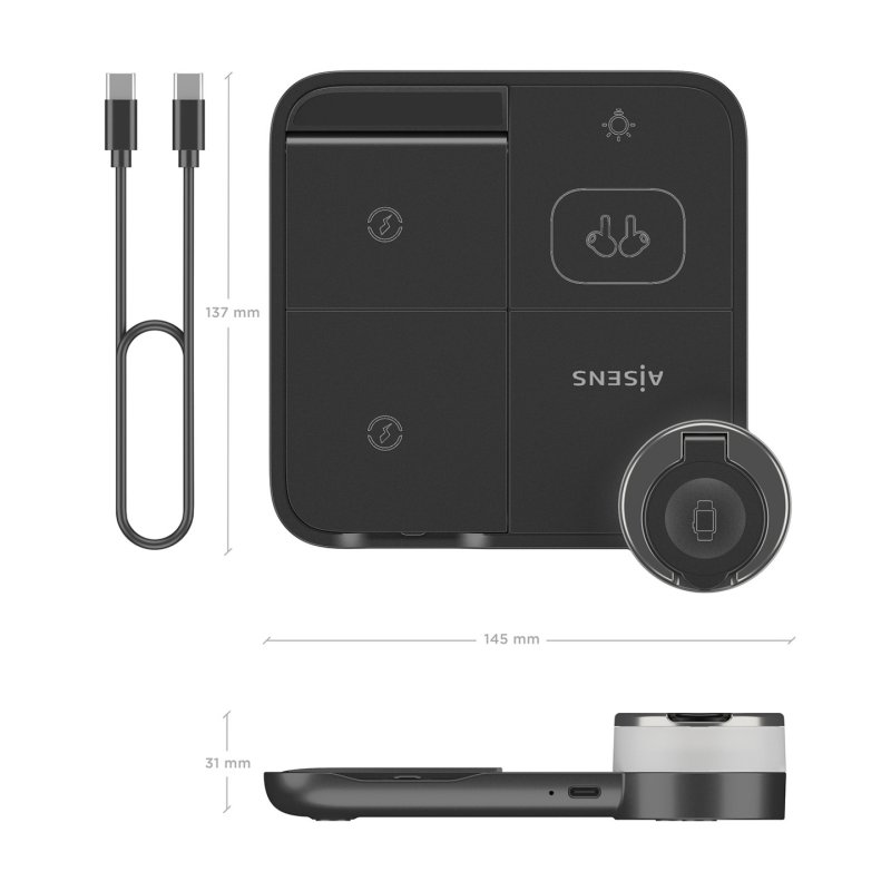 AISENS ASCH-15W4WC062-BK mobile device charger Headphones, Smartphone, Smartwatch Black USB Wireless charging Indoor