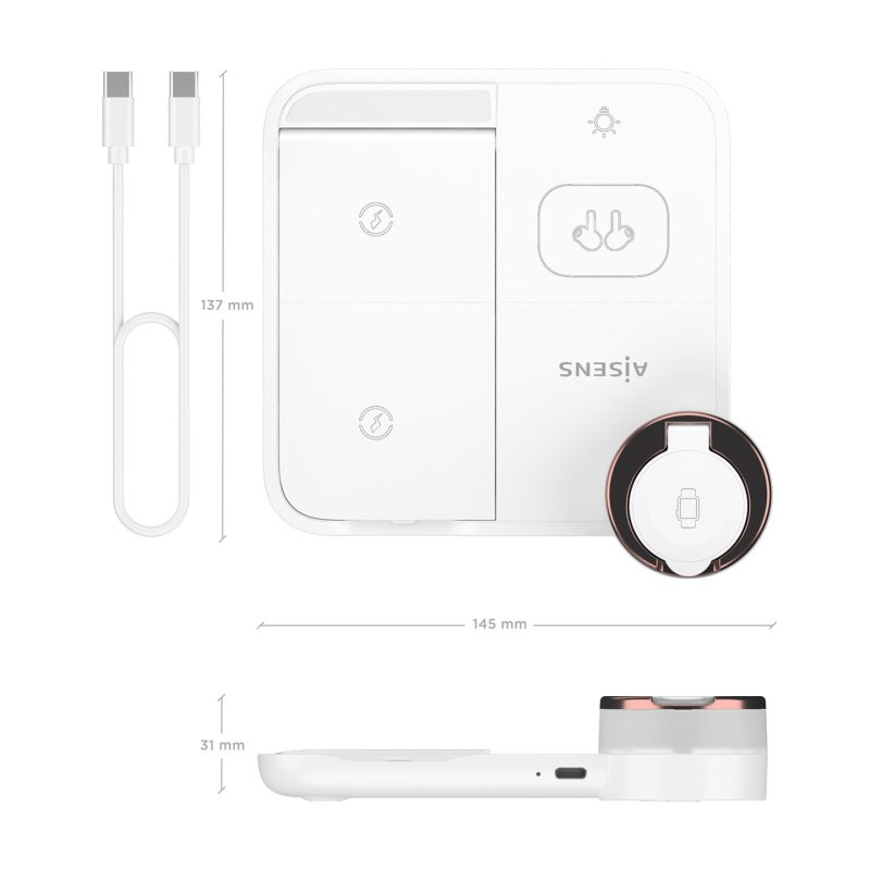 CARGADOR AISENS INALAMBRICO USB-C 4 EN 1 15W MOVIL APPLE WATCH AURICULARES
