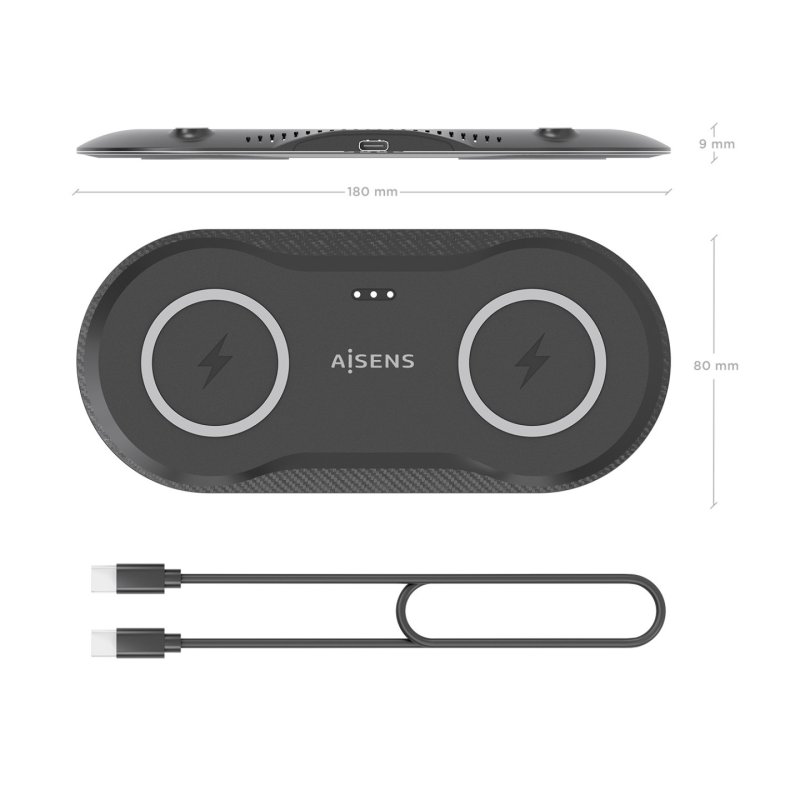 CARGADOR AISENS INALAMBRICO USB-C 15W 2 EN 1 MOVIL AURICULARES NEGRO