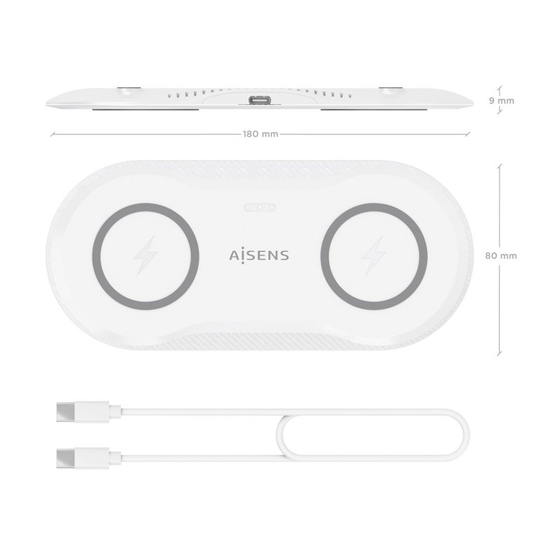 AISENS ASCH-15W2WC059-W mobile device charger Headphones, Smartphone White USB Wireless charging Indoor