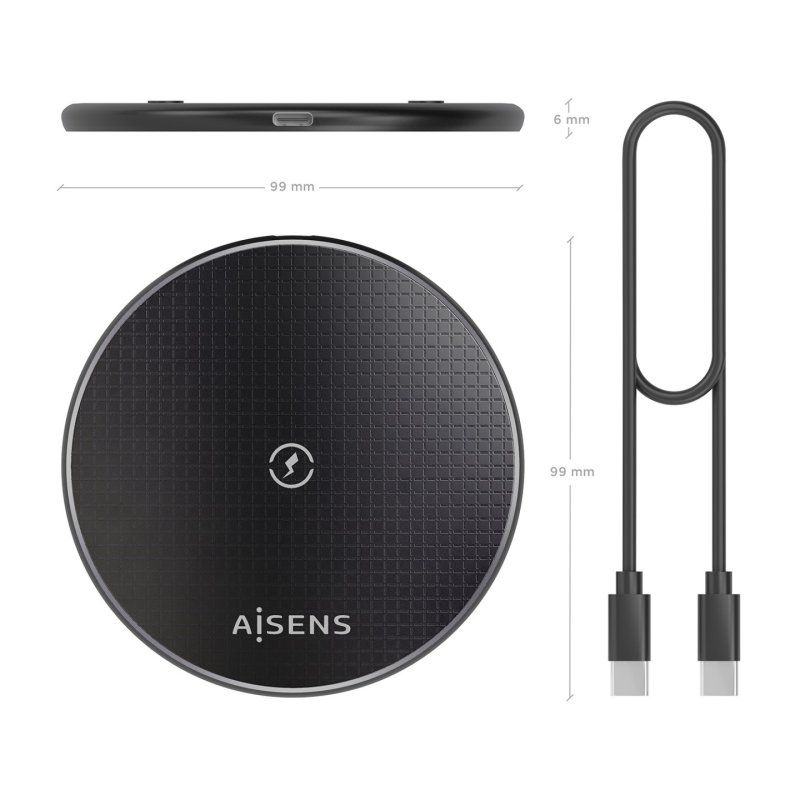 AISENS ASCH-15W1WC058-BK mobile device charger Smartphone Black USB Wireless charging Indoor