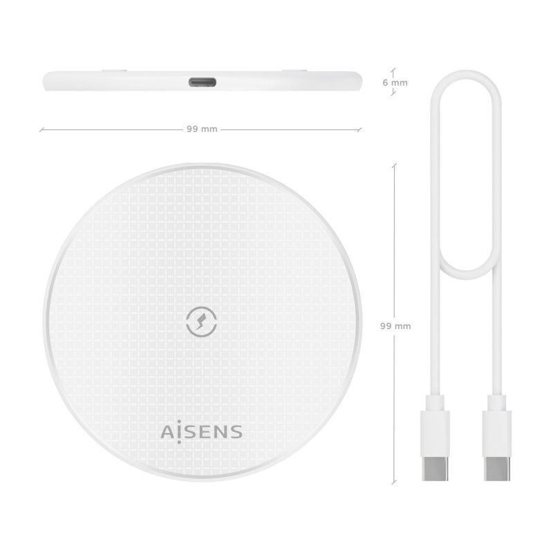 AISENS ASCH-15W1WC057-W chargeur d'appareils mobiles Smartphone Blanc USB Recharge sans fil Intérieure