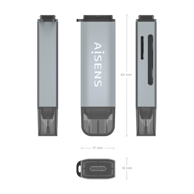 AISENS ASCR-2C10-GR lecteur de carte mémoire USB 3.2 Gen 1 (3.1 Gen 1) Type-C Gris