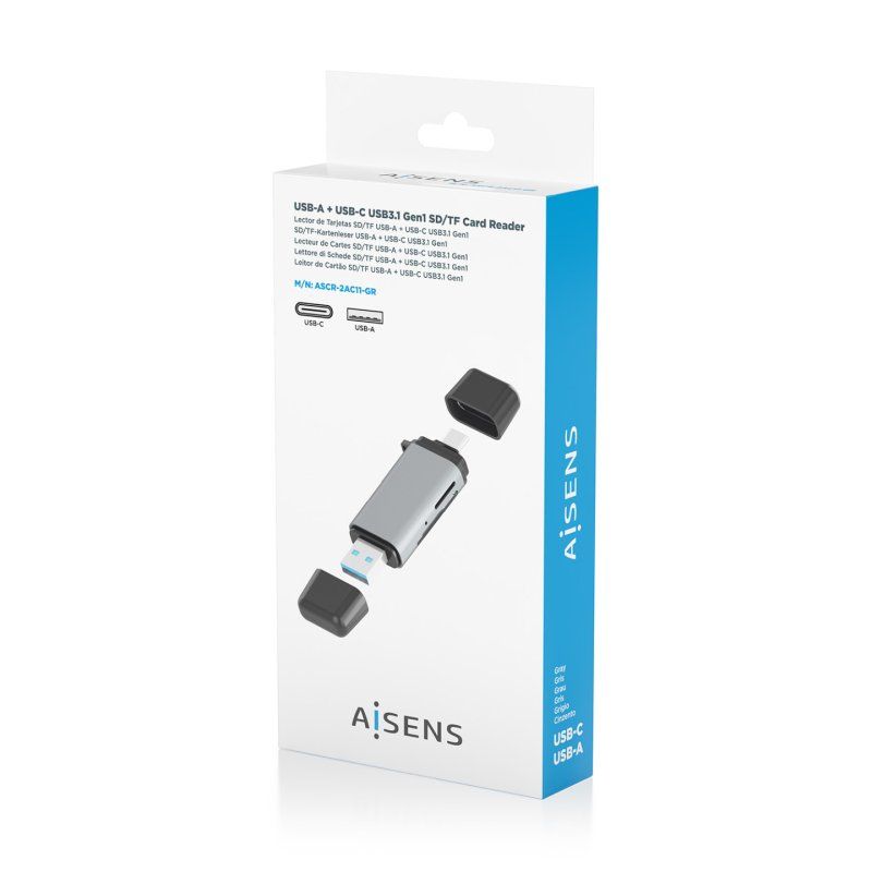 LECTOR TARJETAS AISENS SD MICRO SD MMC RS-MMC MMC MICRO USBA USBC GRIS
