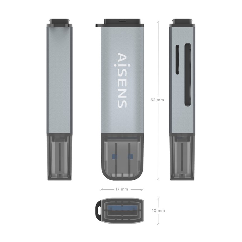 LECTOR TARJETAS AISENS SD MICRO SD MMC RS-MMC MMC MICRO USBA GRIS