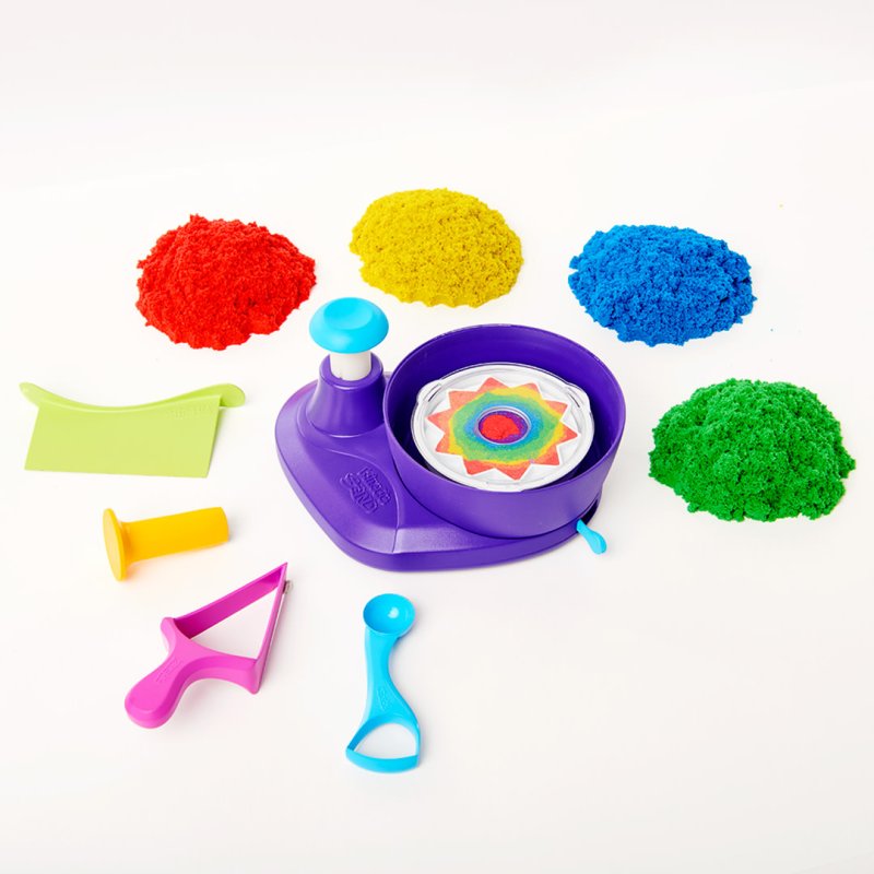 Kinetic Sand , Swirl N’ Surprise Playset with 2lbs of Play Sand, Including Red, Blue, Green, Yellow and 4 Tools,