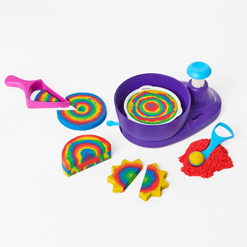 Kinetic Sand , Swirl N’ Surprise Playset with 2lbs of Play Sand, Including Red, Blue, Green, Yellow and 4 Tools,