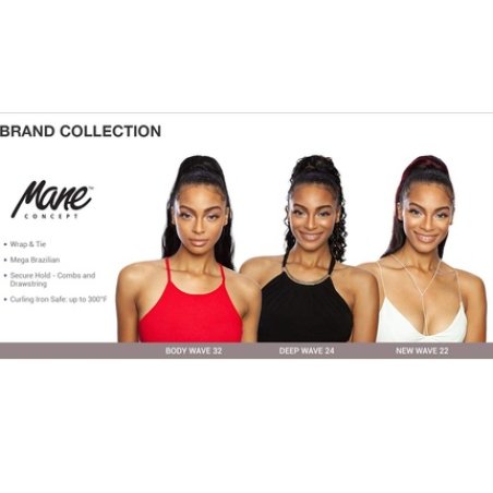 Human Hair Blend Ponytail Deep Wave Wrap N Tie 24" Jet Black