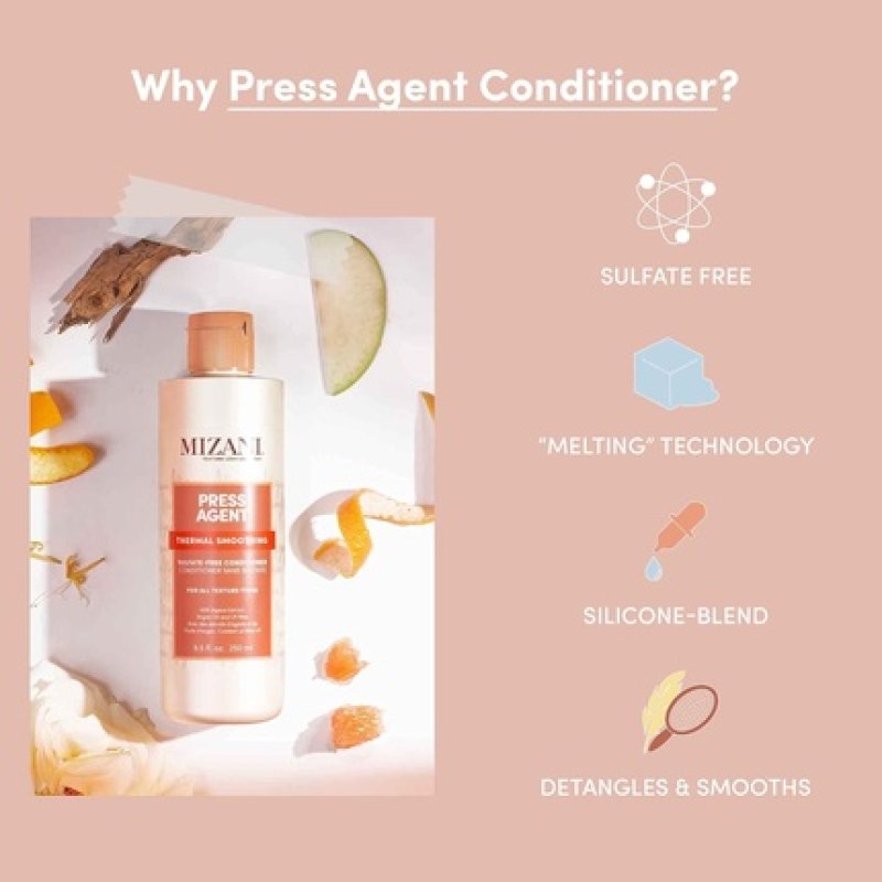 Mizani Press Agent Sulfate-Free Conditioner Detangles Hair for Heat Styling Blowout and Silk Press Seals Hair From
