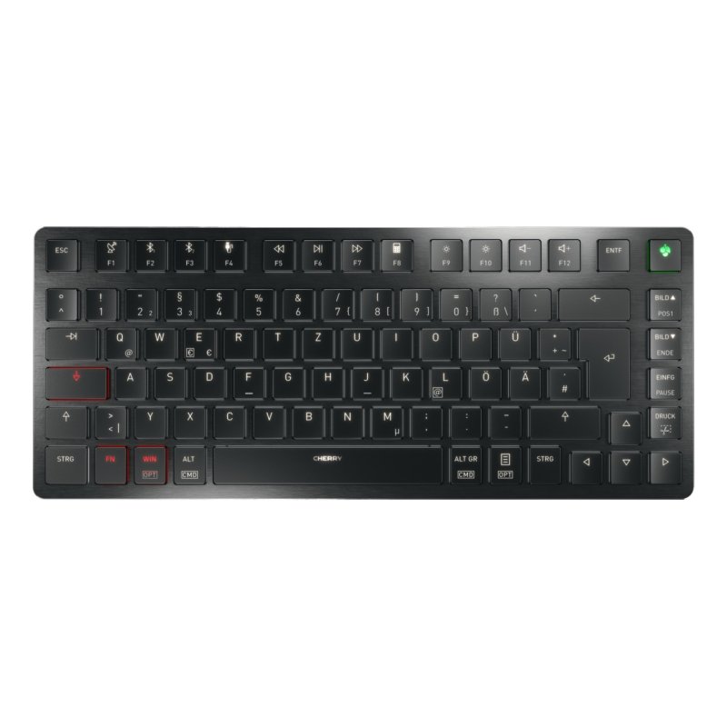 CHERRY KW X ULP 2.0 MINI, Kompakt Tastatur, DE-Layout Drei Verbindungsmodi: 2,4 GHz Funk, Bluetooth® und