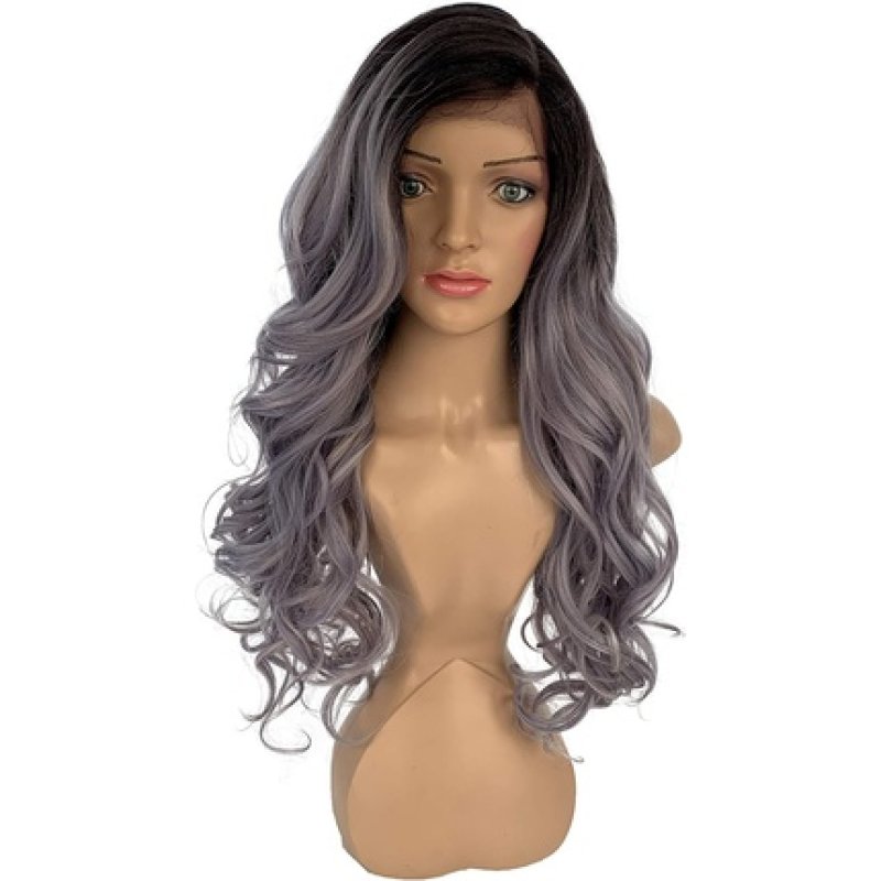 Sleek Synthetic Lace Front Wig 22 Inch Side-Part Curly Wave