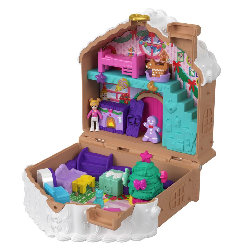 Polly Pocket Doll and Playset Advent Calendar, DIY Gingerbread House with Dollhouse Furniture, and 24 Holiday