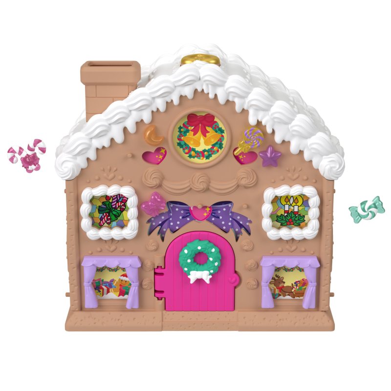 Polly Pocket Doll and Playset Advent Calendar, DIY Gingerbread House with Dollhouse Furniture, and 24 Holiday