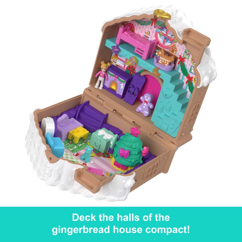 Polly Pocket Doll and Playset Advent Calendar, DIY Gingerbread House with Dollhouse Furniture, and 24 Holiday