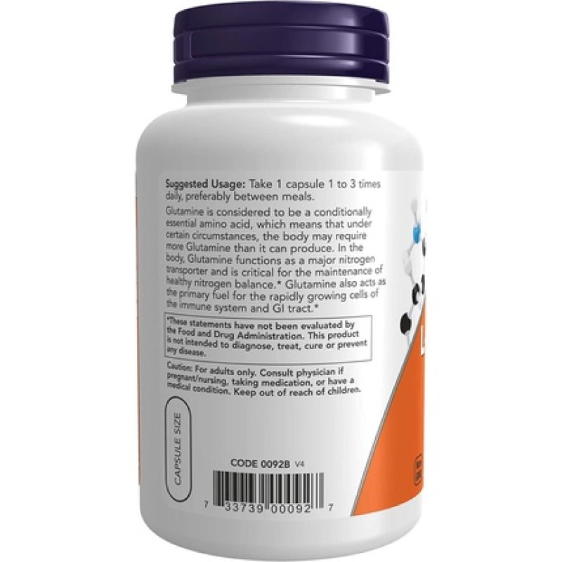 NOW L-Glutamine 500mg Nitrogen Transporter Amino Acid 120 Veg Capsules