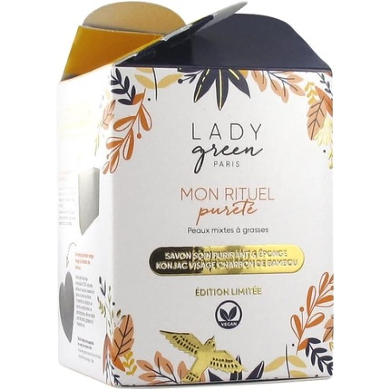 Lady Green Organic Purifying Care Soap 100g with Bamboo Charcoal Konjac Sponge