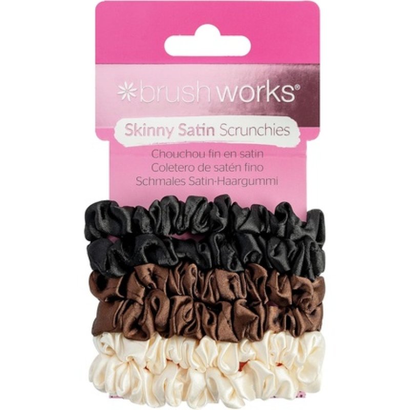 Brushworks Skinny Satin Scrunchies - Pack of 6