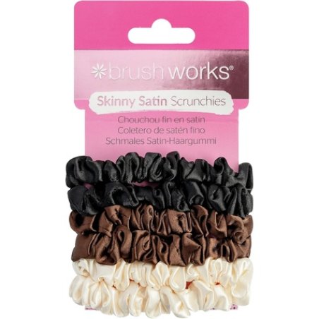 Brushworks Skinny Satin Scrunchies - Pack of 6