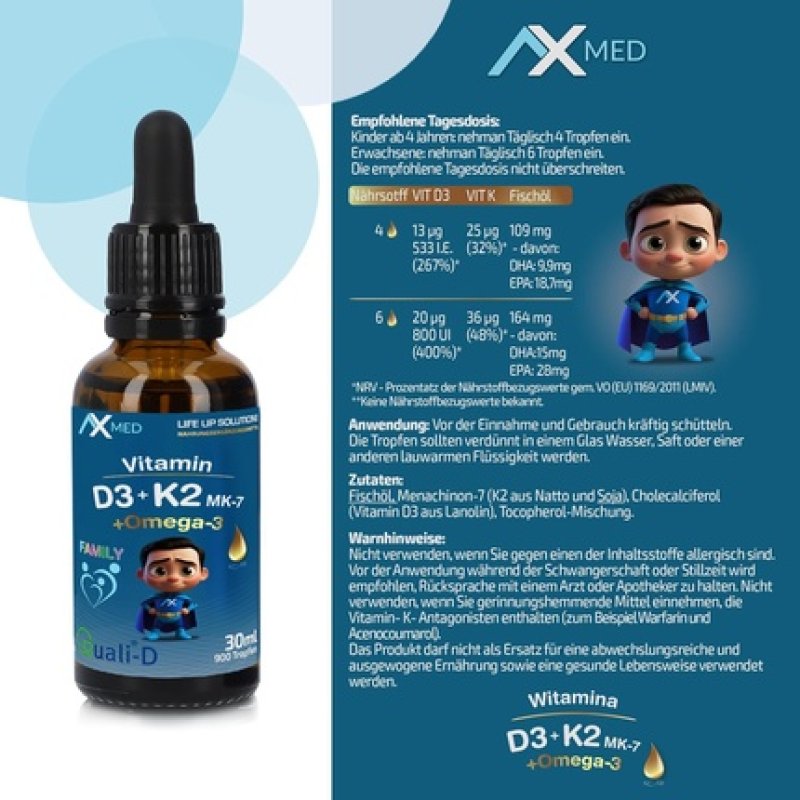Axe-Med Vitamin D3 K2 Drops 30ml with Omega 3 DHA