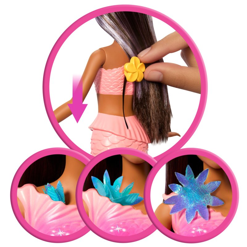 Barbie Flower Magic Mermaid Toy Doll with Surprise Blooming Flowers Feature & Pearl Headband Accessory