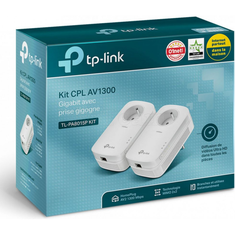 Adaptateur CPL TP-Link compatible TL-PA8015PKIT Twin Pack AV 1300 Mbits (pack de 2) + prise intégrée
