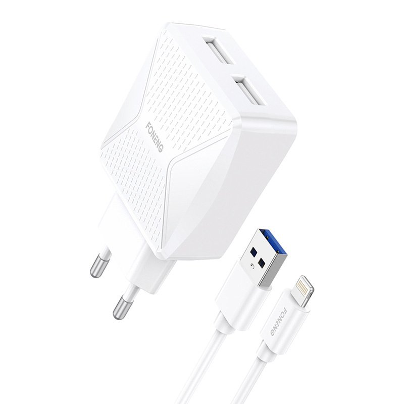 GaN Foneng EU50 charger, 35W 2x USB-C to Type-C to Lightning (white)
