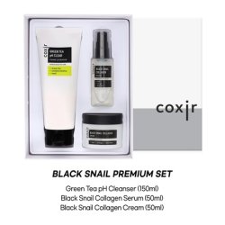 [coxir] Black Snail Gift Set Foam Cleanser Serum Cream Black Rice Bean Sesame Snail Mucin Collagen Peptide Repairing