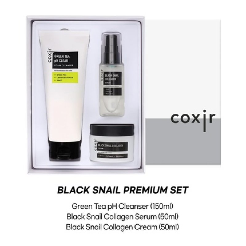 [coxir] Black Snail Gift Set Foam Cleanser Serum Cream Black Rice Bean Sesame Snail Mucin Collagen Peptide Repairing