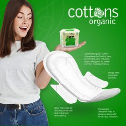 Cottons Regular Ultra Thin Pads Light to Medium Flow 100% Organic Cotton 14 Pack