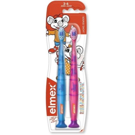 Elmex Soft Toothbrushes for 3-6 Years Old - Green and Pink Pack of 2