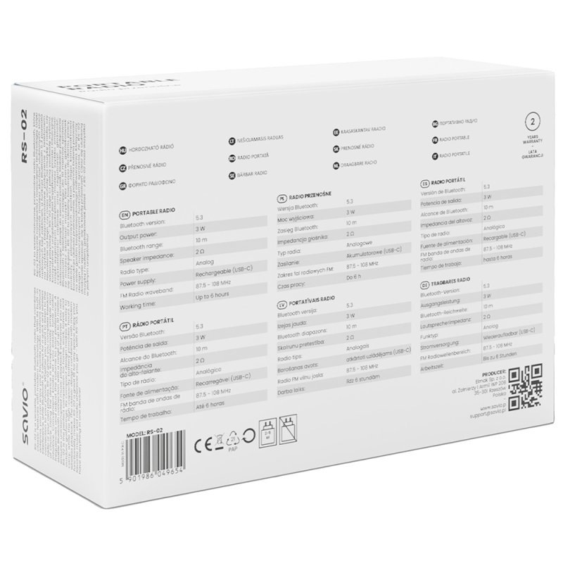 SAVIO RS-02 Portable Radio White