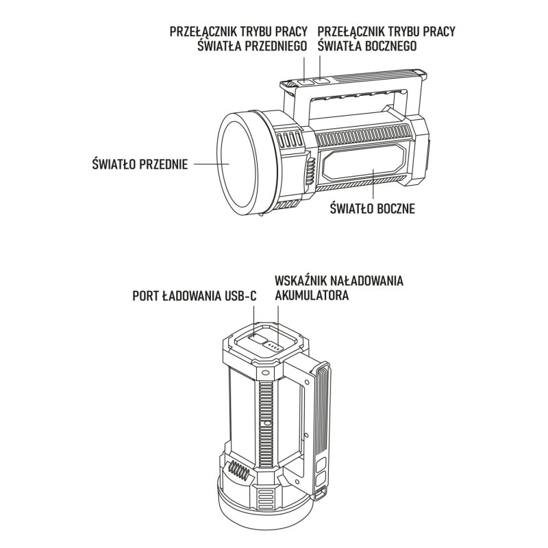 Montis Latarka - Szperacz akumulatorowy LED 20W MT146 Black Hand flashlight