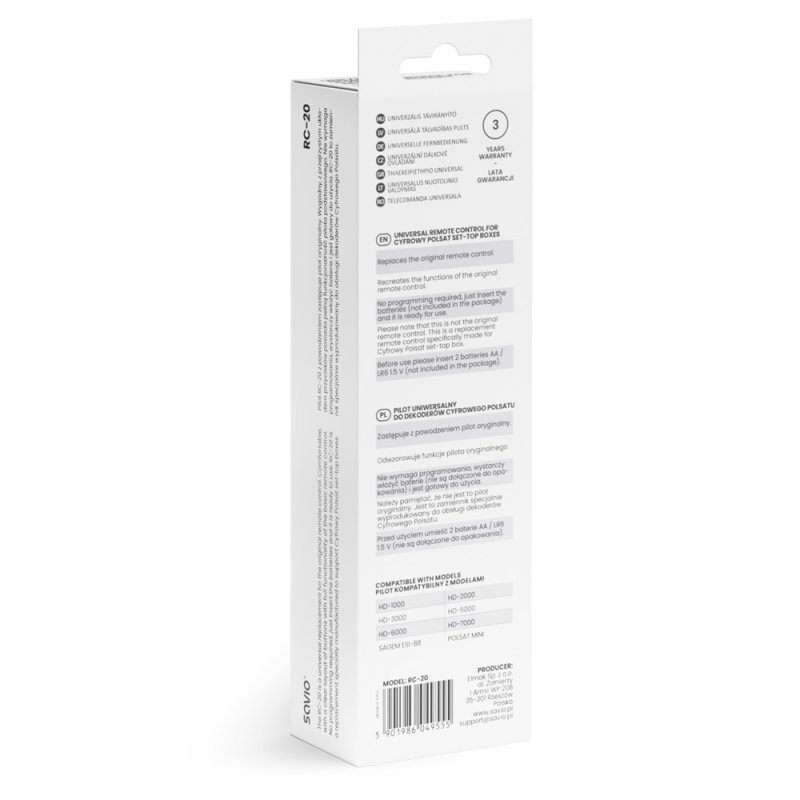 Savio RC-20 télécommande IR Wireless DTV, TV Appuyez sur les boutons