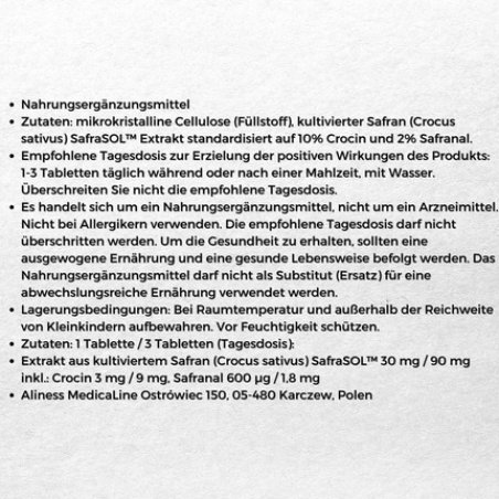 Aliness Saffron 30mg Dietary Supplement for Mood, Feelings, and Libido